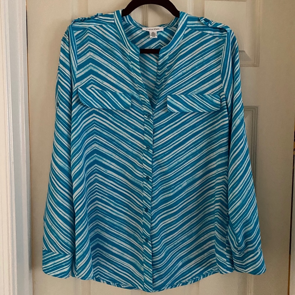 Calvin Klein button up blouse roll up sleeves